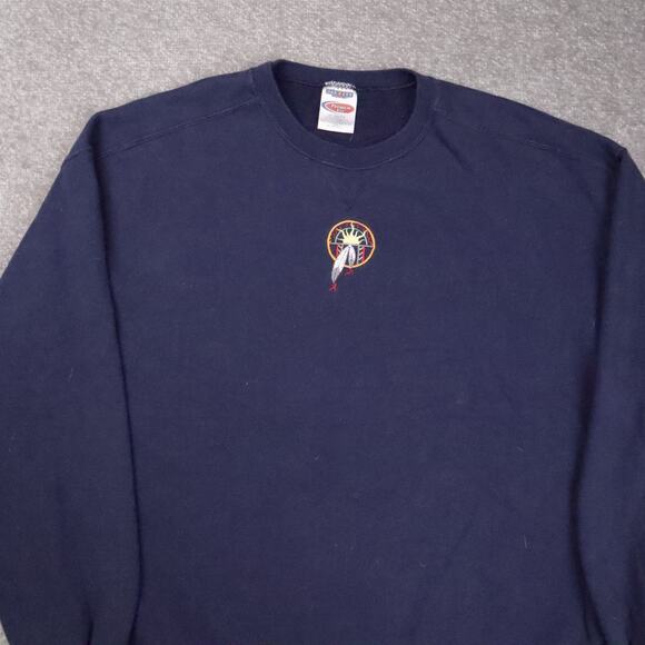 VTG 90s Native American Embroidered 2XL Blue Long Sleeve Pullover Sweatshirt - Picture 7 of 10